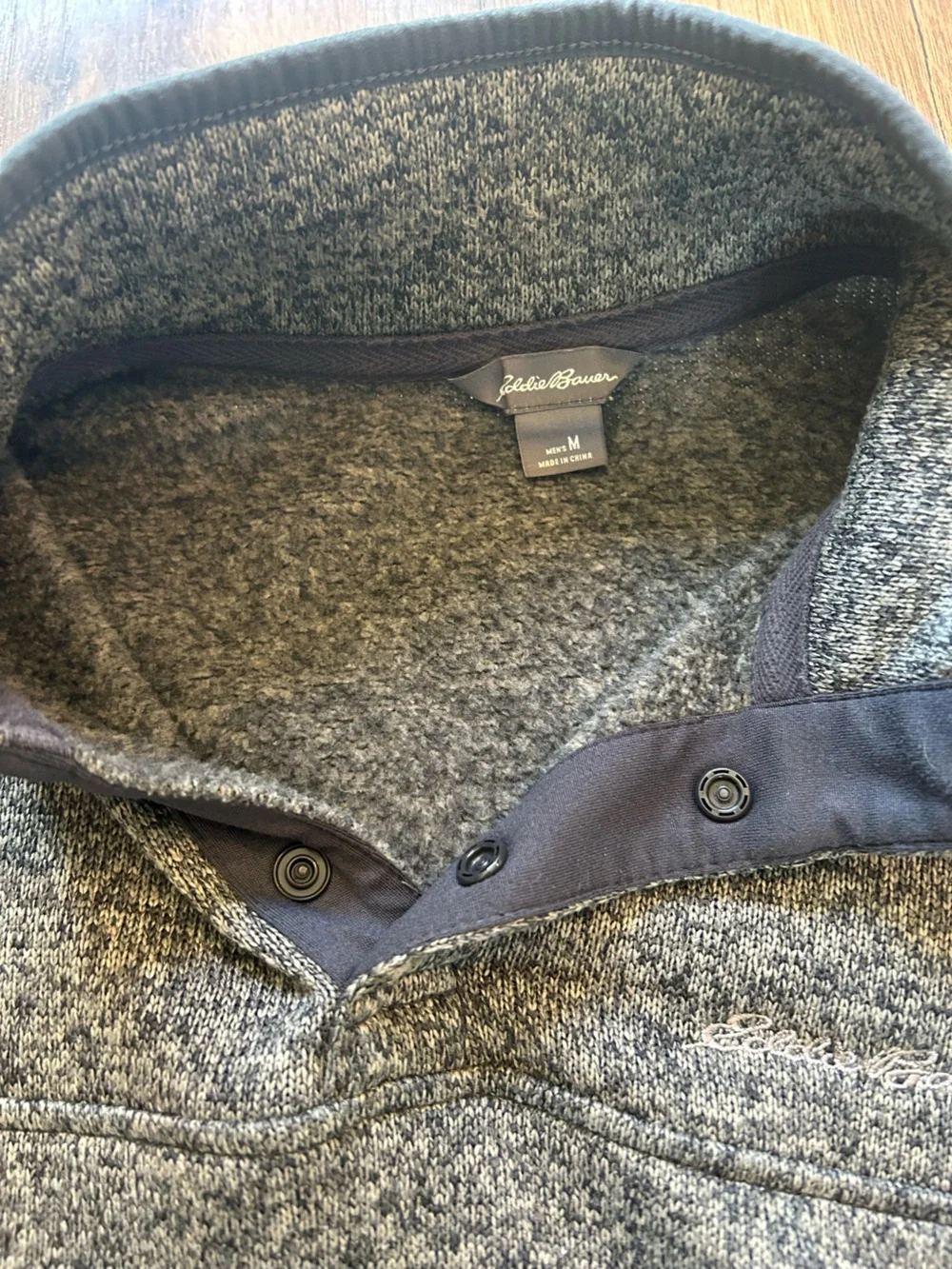 Eddie Bauer Men's Heather Gray Button-Closure Crewneck Sweater - Picture 4 of 4